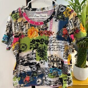 Onque Casuals Multicolor Graphic Top with Stud Accents